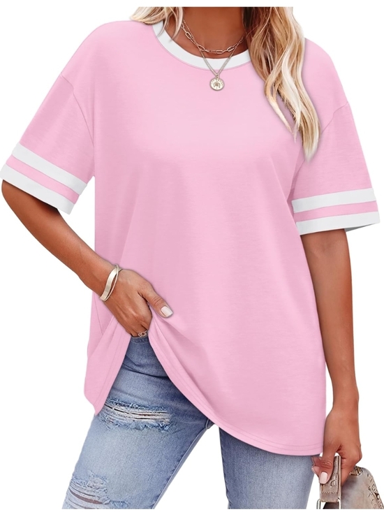 Wiholl Tops - WIHOLL Light Pink Color Block Short Sleeve Tee - Size XL (EUC)